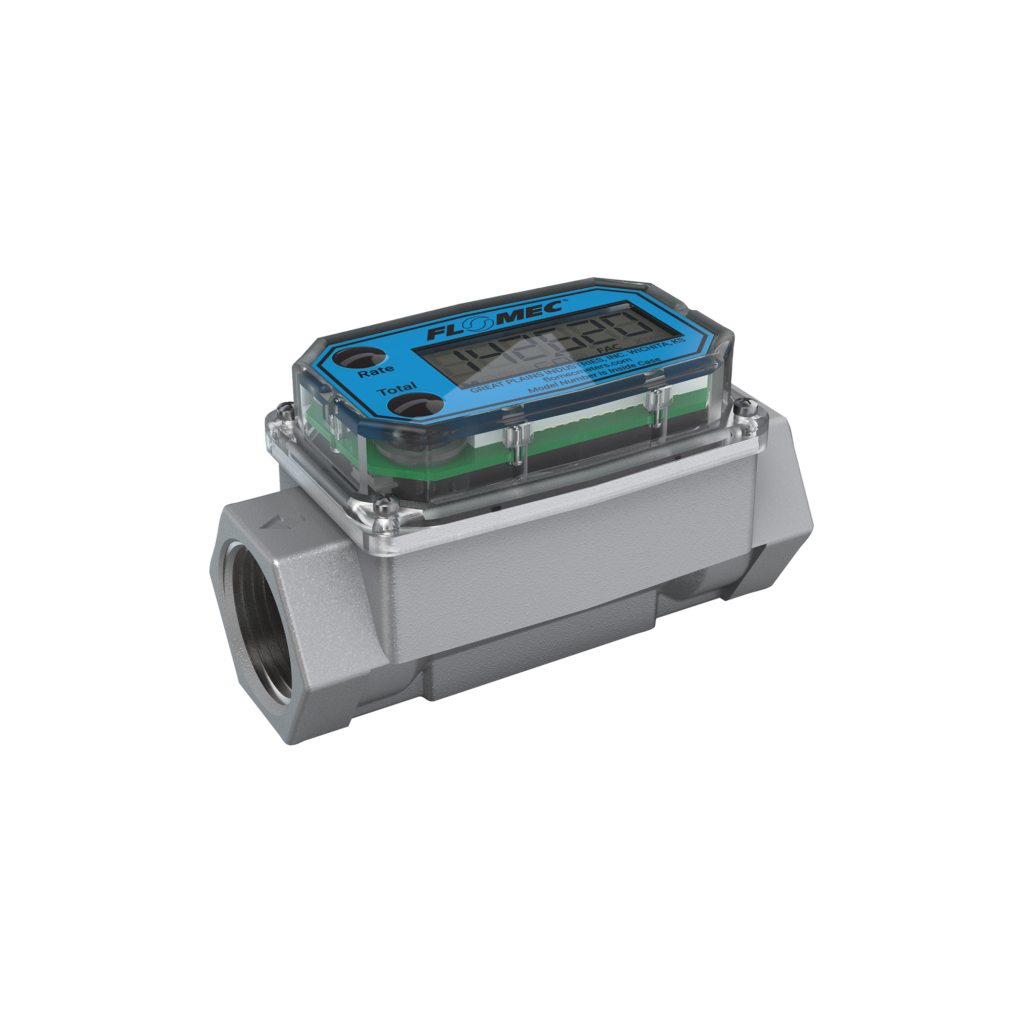 1" NPT Turbine Flow Meter, Battery Powered Display, Aluminum Body for Solvents and Fuel